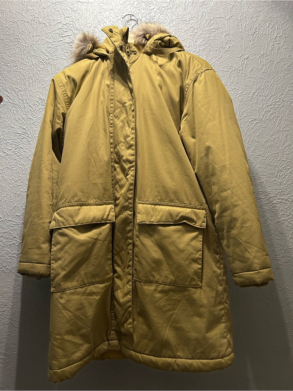 Universal Thread Yellow Hooded Parka with Faux Fur Trim